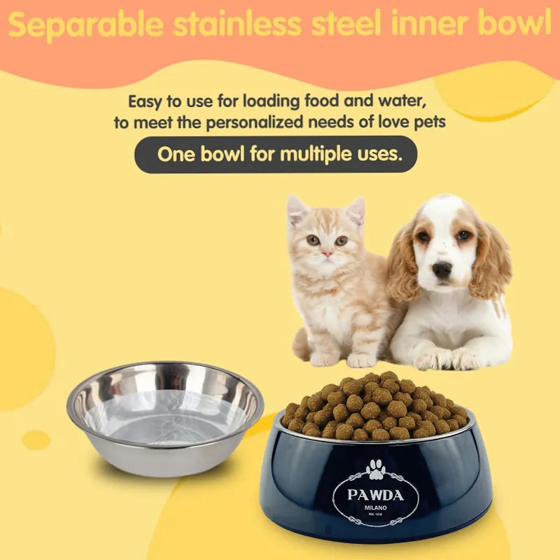 Luxury Dog Bowls PAWDA Pets Bowl, Bpa-Free Food & Water Bowl for Small, Medium & Large Breeds, Non-Skid, 2-In-1 Removable Stainless Steel Pet Water&Food Bowl for Dogs and Cats J32