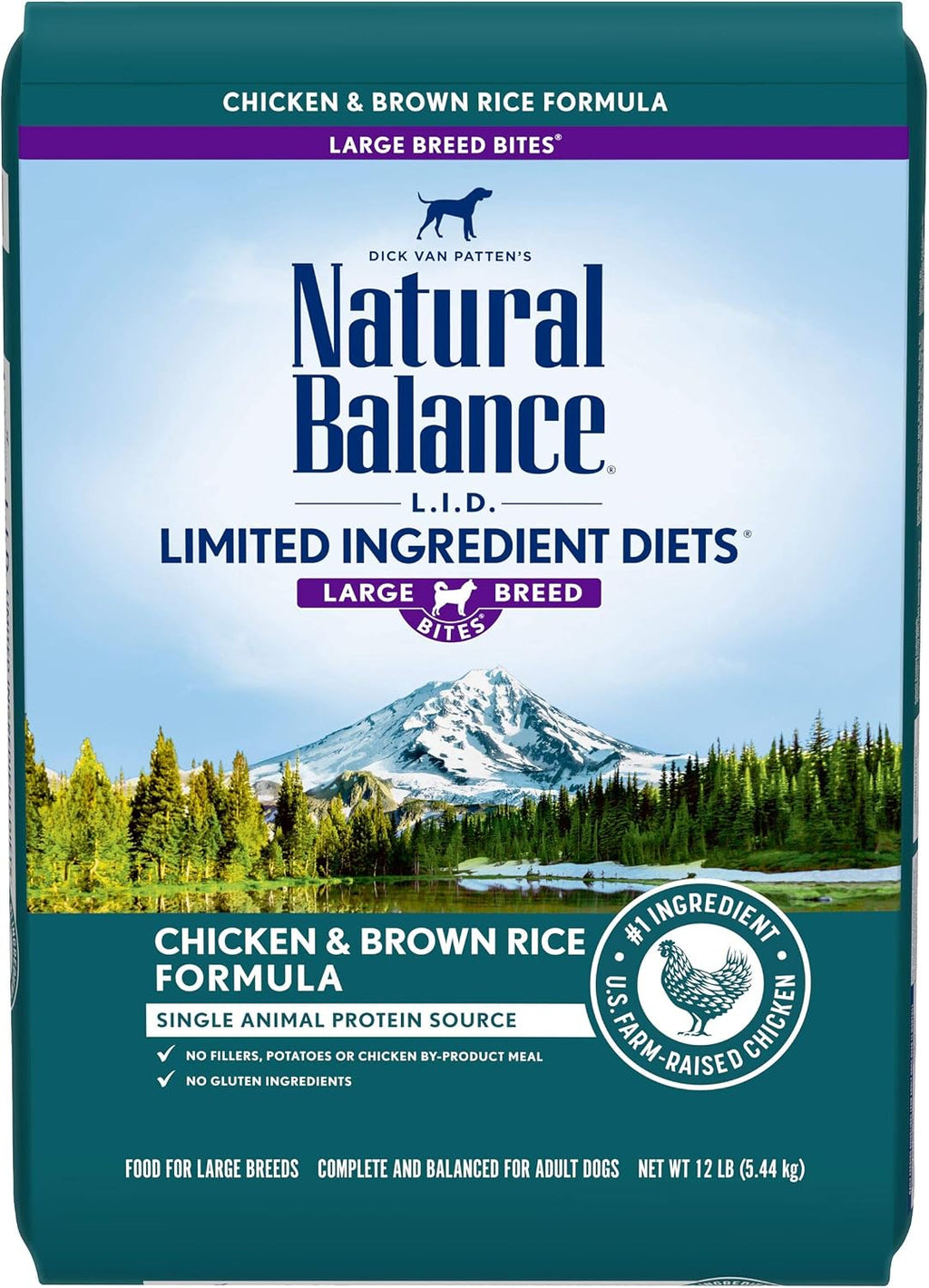 Limited Ingredient Diet Large-Breed Adult Dry Dog Food with Healthy Grains Chicken & Brown Rice, 12 Pound (Pack of 1)