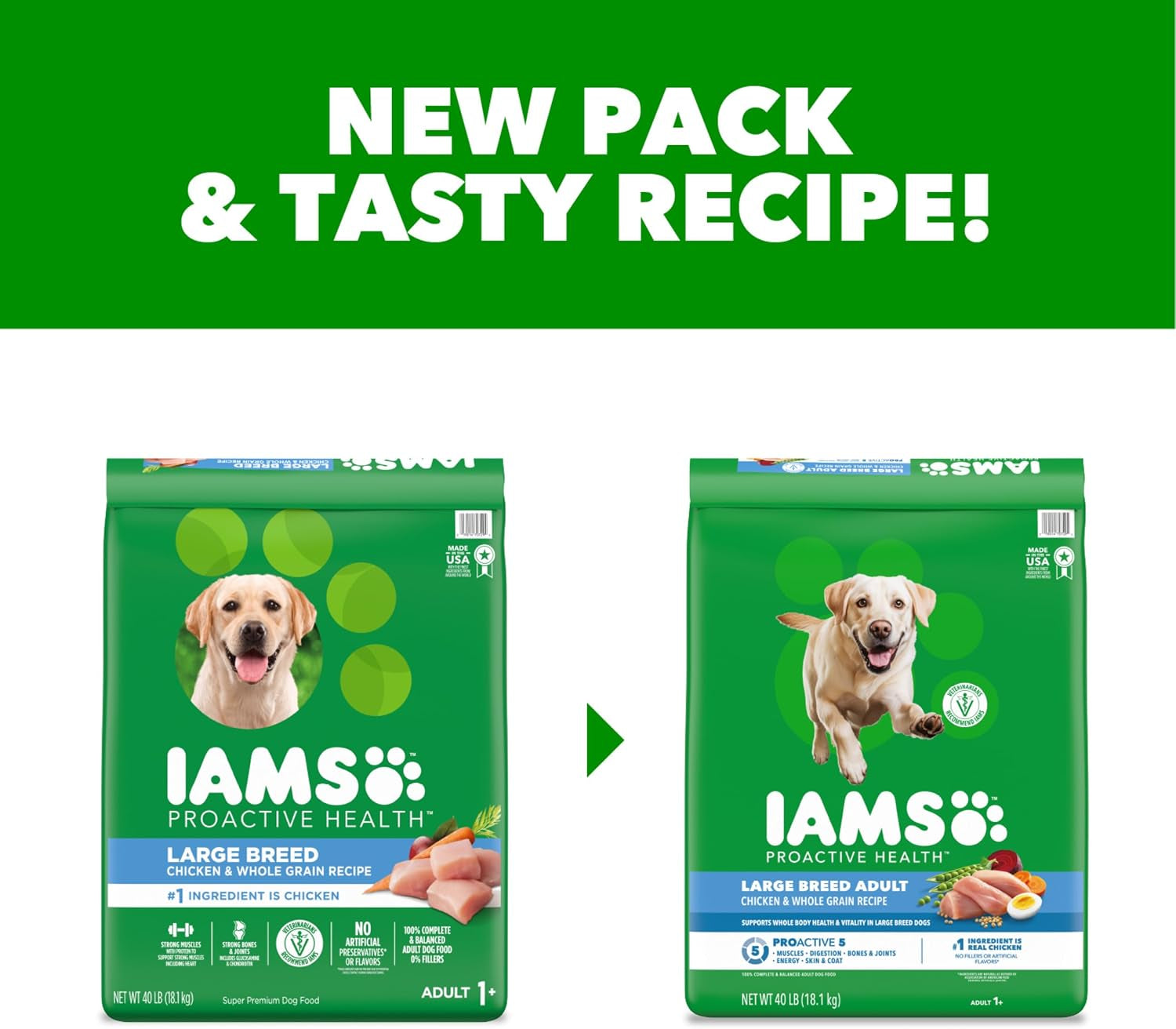Proactive Health Large Breed Dry Dog Food, Chicken, 40 Lb | Veterinarian-Recommended, Real Chicken #1 Ingredient, L-Carnitine for Metabolism, Glucosamine & Chondroitin, Optimal Calcium