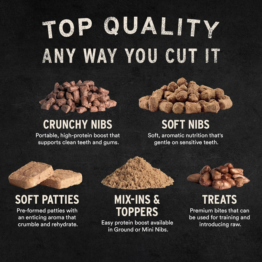 Freeze Dried Dog Food, Turkey Mini Nibs, 14 Oz Bag | Crunchy, Complete Meal or Topper, Made with 96% Turkey, Organs & Bone, High Protein Raw Nutrition, Grain-Free Recipe