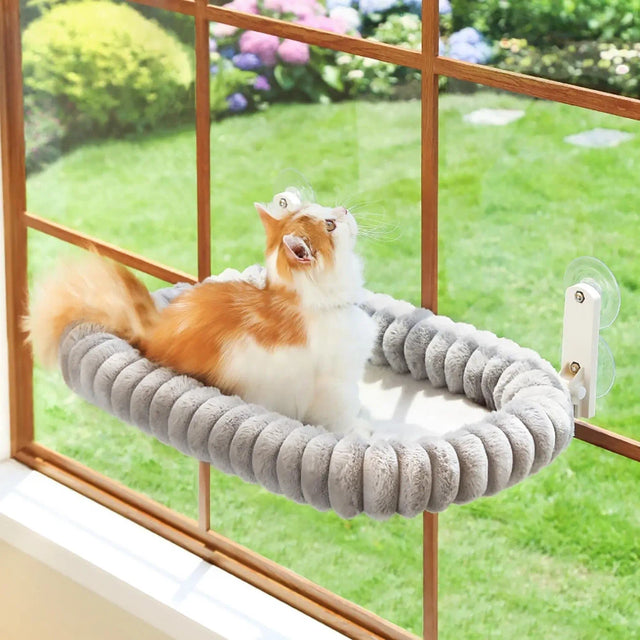 Cat Window Hammock, Foldable Soft Washable Perch Bed for Large Cats, Gray