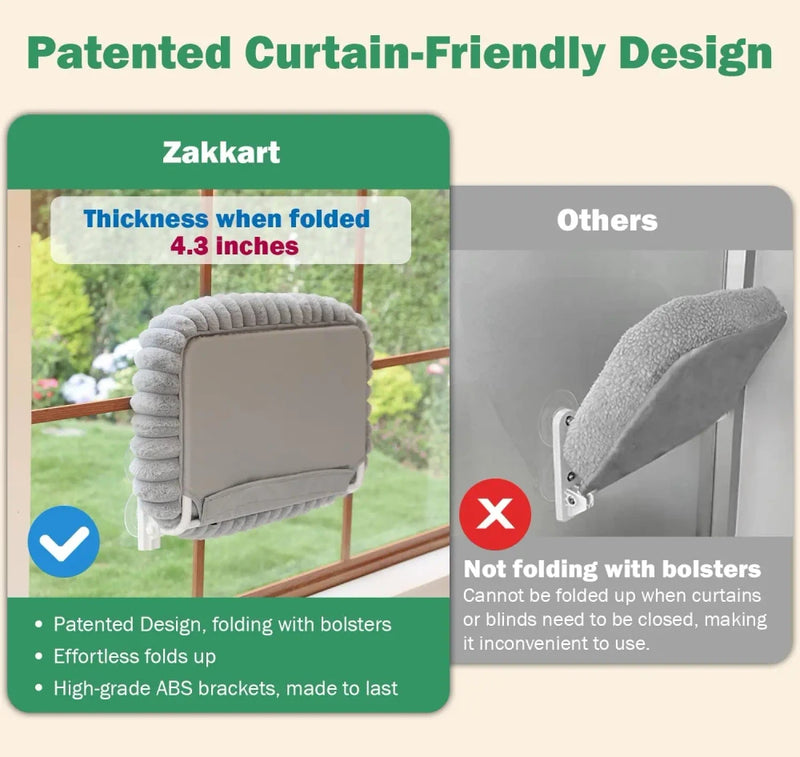 Cat Window Hammock, Foldable Soft Washable Perch Bed for Large Cats, Gray