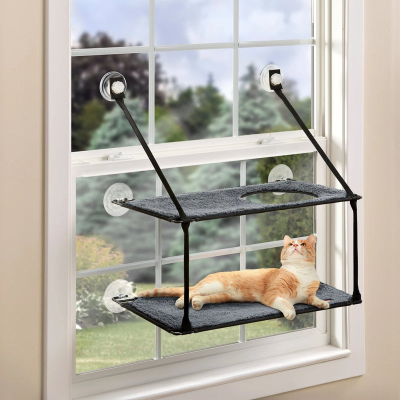 K&H Pet Products EZ Mount Double Stack Kitty Sill Cat Window Perch, Gray