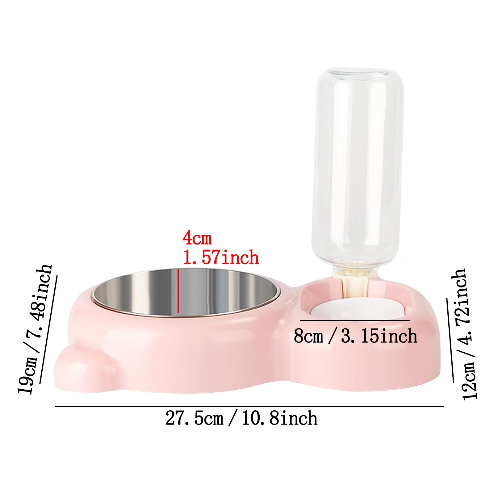 Double Dog Cat Bowls Water and Food Bowl Set Automatic Water Dispenser Detachable Glass Feeder Bowl, 500Ml Pet Food Feeder for Cat/Small Dog