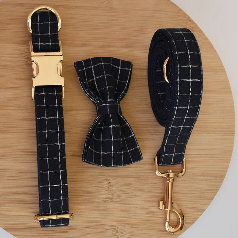 Unique Plaid Printing Pet Collar Dog Leash Dog Accessories for Pitbull Bull Terrier Rottweiler Free Engraved Pet Grid 02