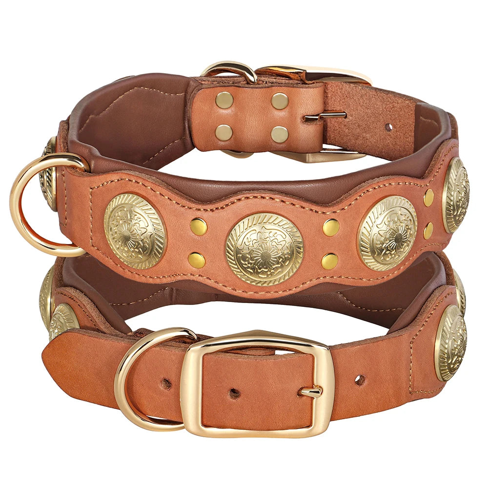 Real Leather Dog Collar Genuine Leather Dog Collars Spiked Studded Big Dog Collar Necklace Adjustable for Medium Large Dogs Pug