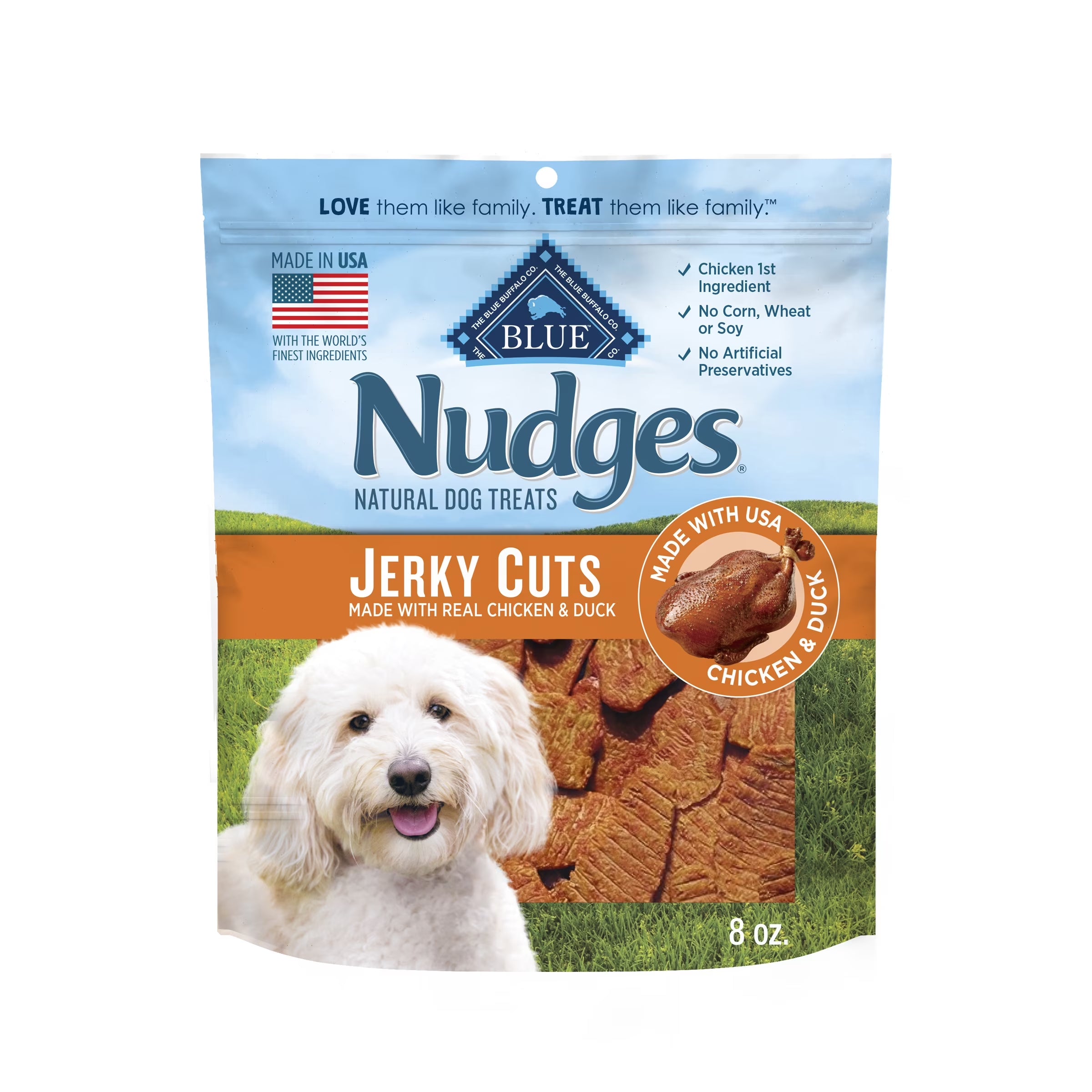 Nudges Jerky Cuts Natural Dog Treats, Chicken and Duck, 8Oz Bag