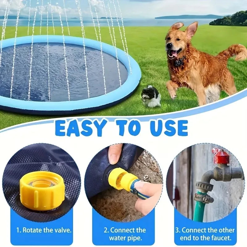 Large Inflatable Dog Pool 200/150/100Cm Outdoor Splash Pad Cooling Water Mat for Pets Interactive Summer Play Fountain Garden