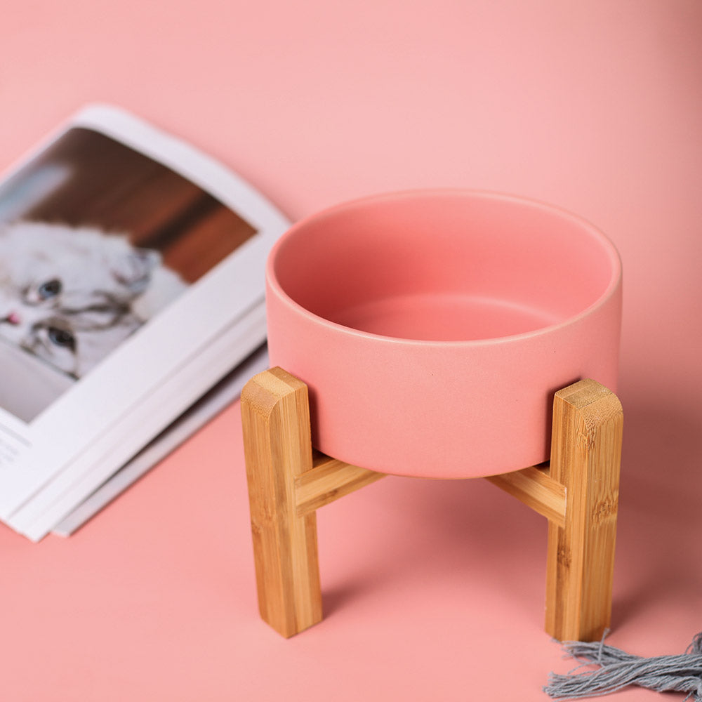 Raised Dog Bowl with Stand - Elevated Feeder - Ceramic Dog Food Bowl - 28 Oz