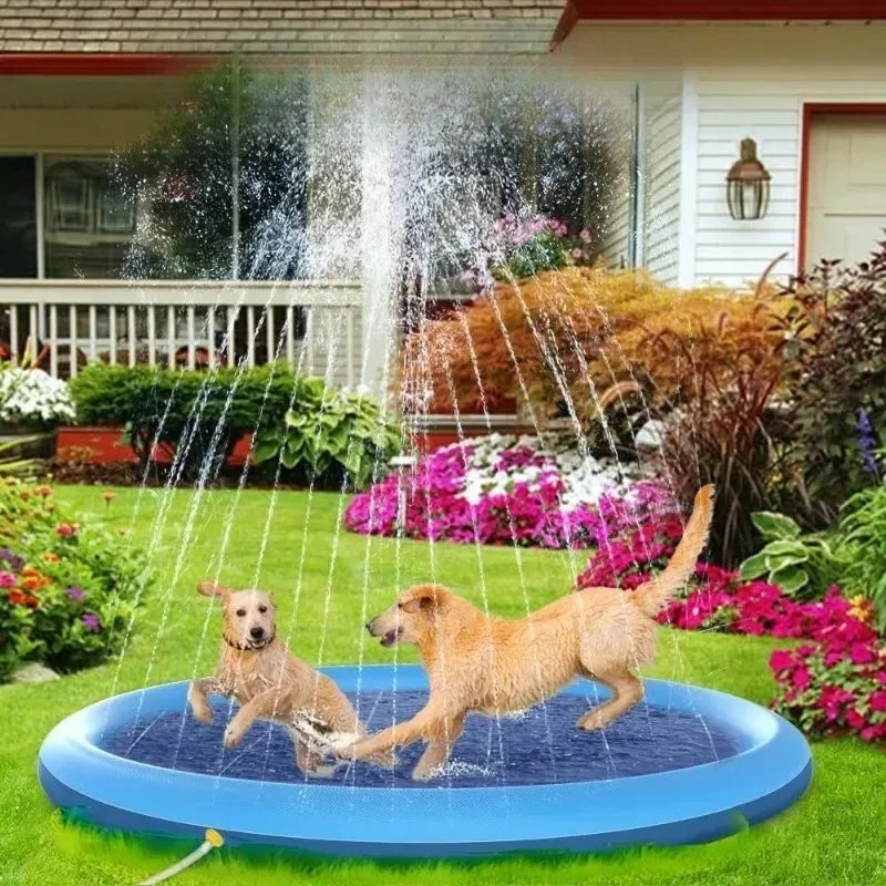 Large Inflatable Dog Pool 200/150/100Cm Outdoor Splash Pad Cooling Water Mat for Pets Interactive Summer Play Fountain Garden