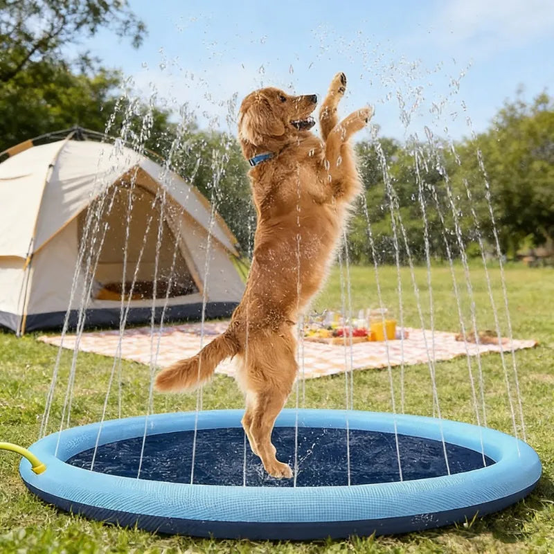 Large Inflatable Dog Pool 200/150/100Cm Outdoor Splash Pad Cooling Water Mat for Pets Interactive Summer Play Fountain Garden