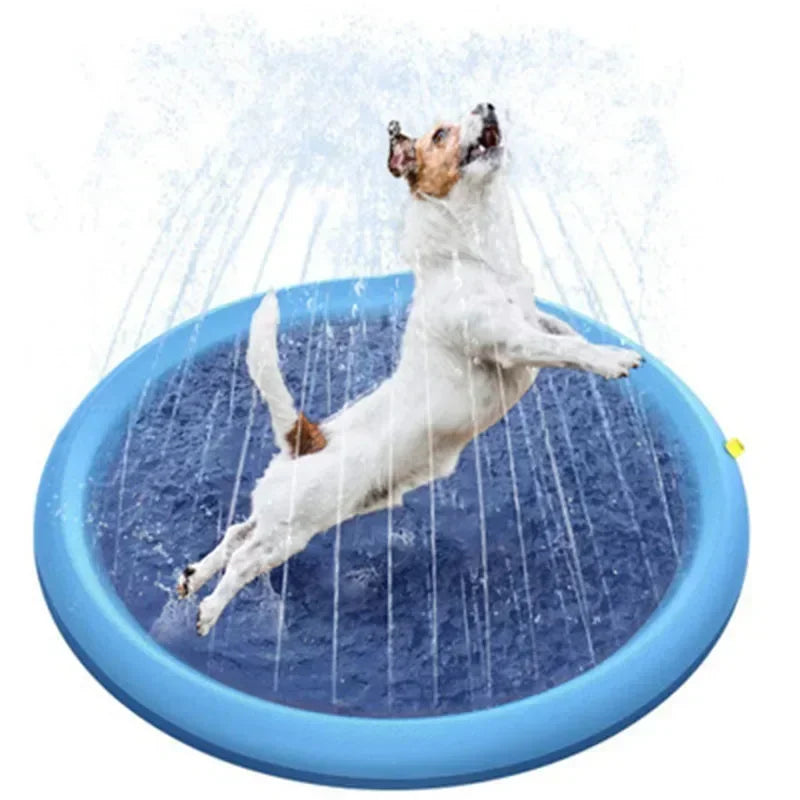 Large Inflatable Dog Pool 200/150/100Cm Outdoor Splash Pad Cooling Water Mat for Pets Interactive Summer Play Fountain Garden