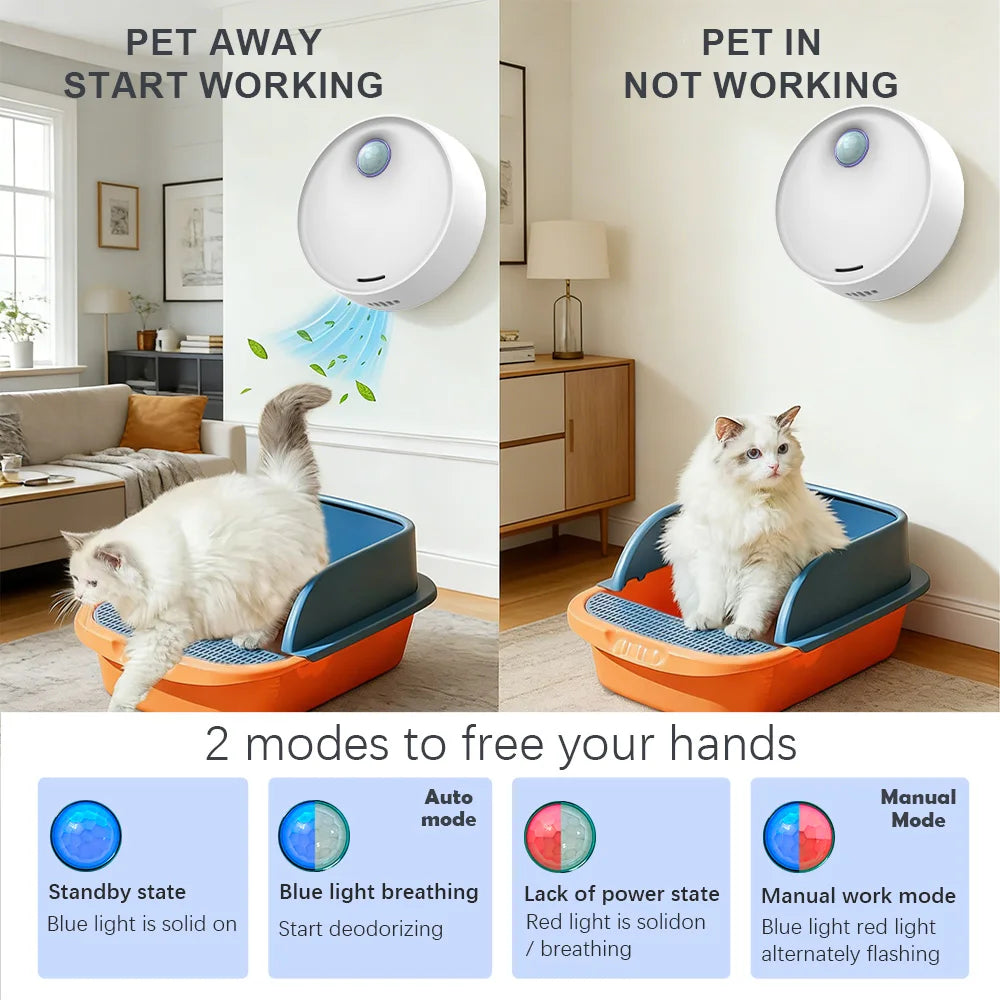 Smart Pet Odor Purifier, Auto Sensor Cat Litter Box Deodorizer, 20Db Silent, Odor Removal for Pets, Toilets & Shoe Cabinets