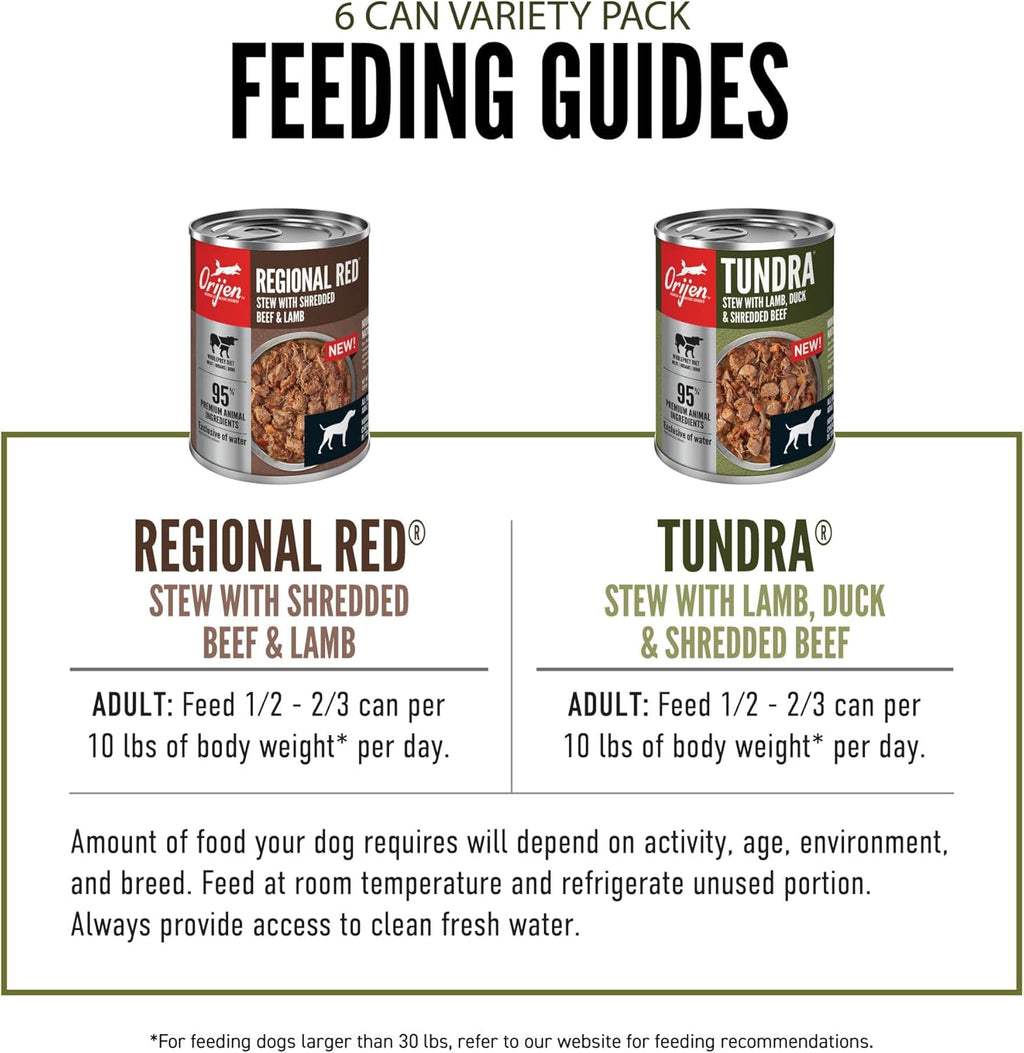 ORIJEN Wet Dog Food Variety Pack Regional Red Tundra Recipes 12.8Oz. Cans | 95% Animal Ingredients, Biologically Appropriate, WHOLEPREY Dog Food, Global Quality Ingredients