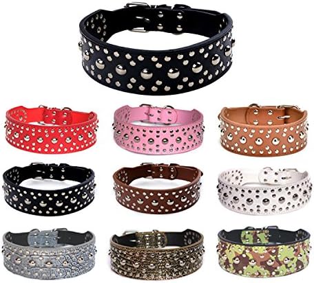 20"-26" Mushrooms Rivet Studded Leather Dog Collar Pitbull Boxer German Shepherd Collar Adjustble Black S