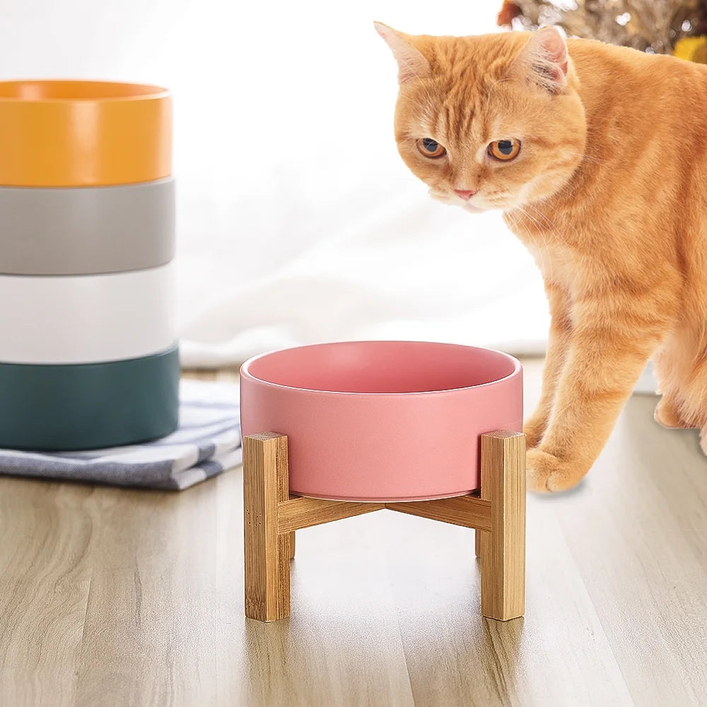 Elevated Cat Bowl Dog Bowl - Ceramic Cat Food Dish with anti Slip Stand - Raised Cat Food or Water Bowl anti Vomiting - Pet Bowl for Cats and Small Dogs - 400 ML - 13.5 OZ
