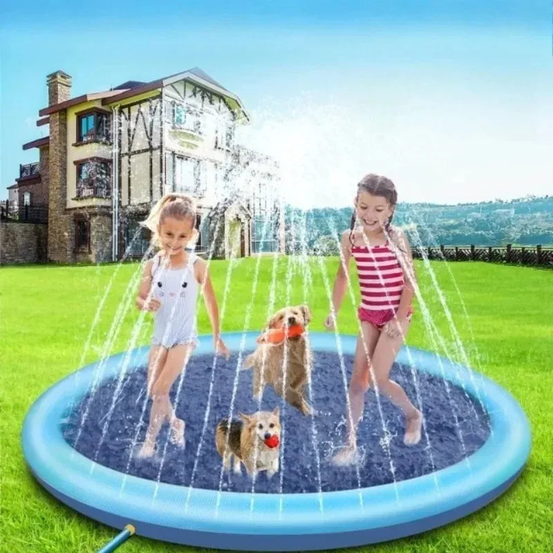 Large Inflatable Dog Pool 200/150/100Cm Outdoor Splash Pad Cooling Water Mat for Pets Interactive Summer Play Fountain Garden