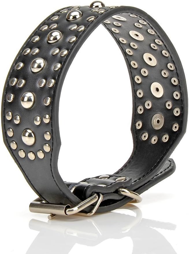 20"-26" Mushrooms Rivet Studded Leather Dog Collar Pitbull Boxer German Shepherd Collar Adjustble Black S