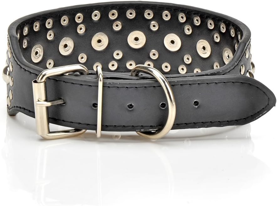 20"-26" Mushrooms Rivet Studded Leather Dog Collar Pitbull Boxer German Shepherd Collar Adjustble Black S