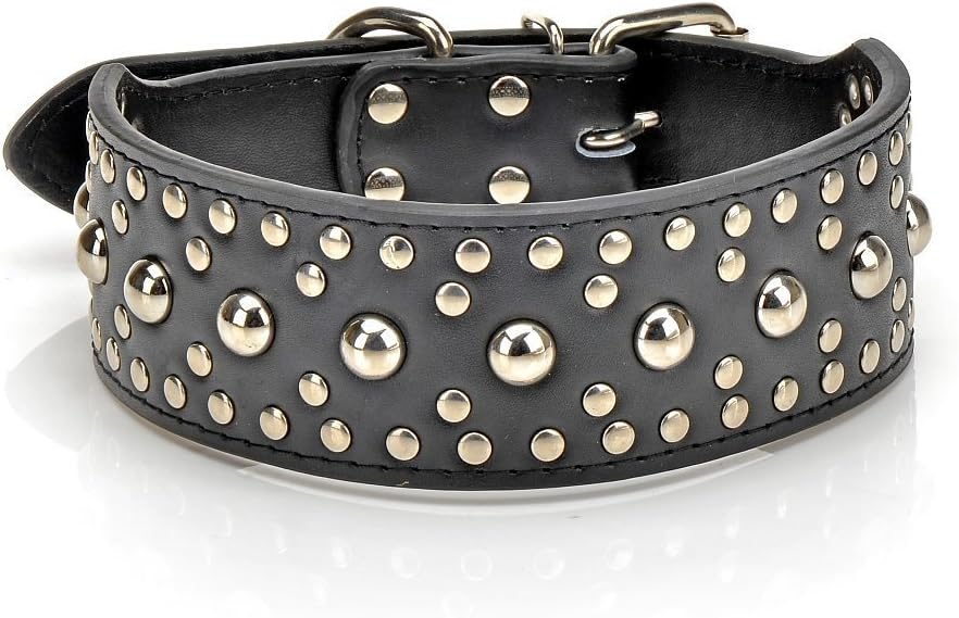 20"-26" Mushrooms Rivet Studded Leather Dog Collar Pitbull Boxer German Shepherd Collar Adjustble Black S