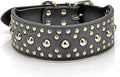 20"-26" Mushrooms Rivet Studded Leather Dog Collar Pitbull Boxer German Shepherd Collar Adjustble Black S