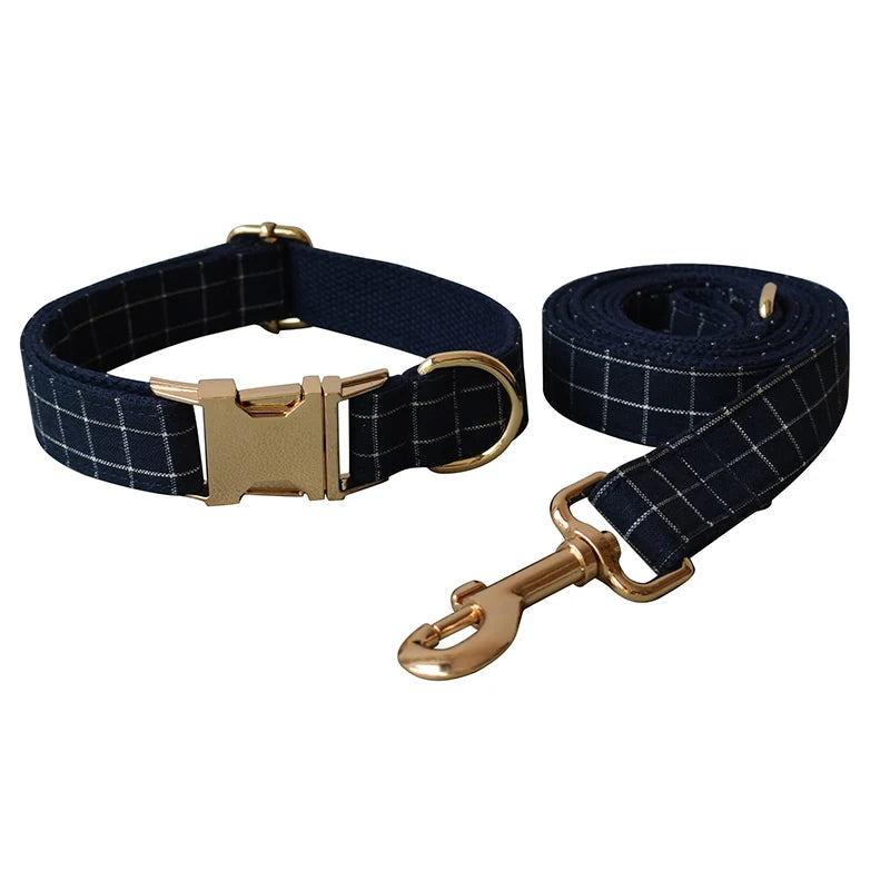 Unique Plaid Printing Pet Collar Dog Leash Dog Accessories for Pitbull Bull Terrier Rottweiler Free Engraved Pet Grid 02