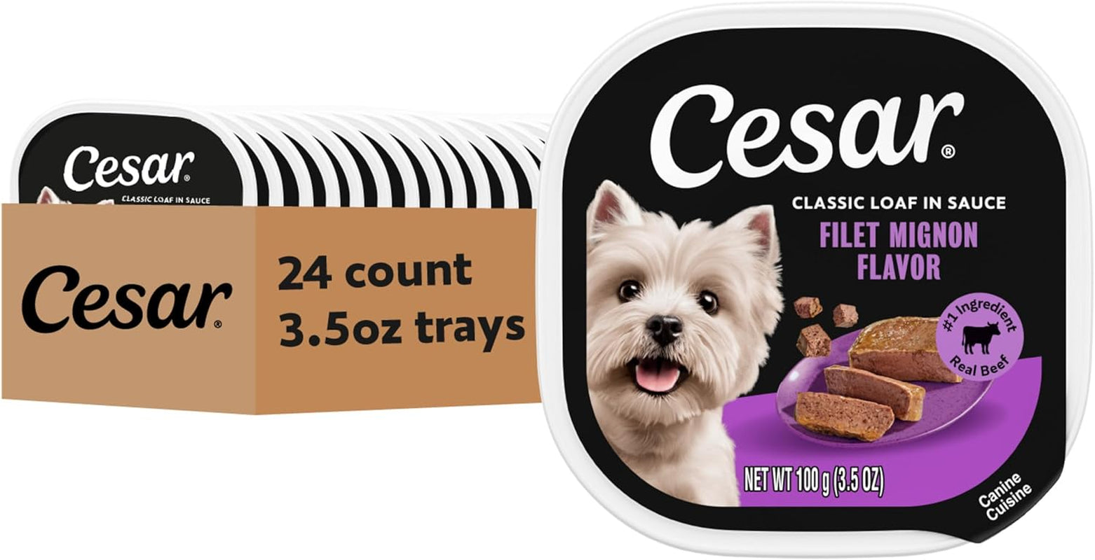 Classic Loaf in Sauce Wet Dog Food, Filet Mignon, 3.5 Oz, 24 Count | Made in USA, Real Beef #1 Ingredient, No Fillers/Added Sugar/Artificial Flavors, Use as Meal or Topper, Easy Peel Trays