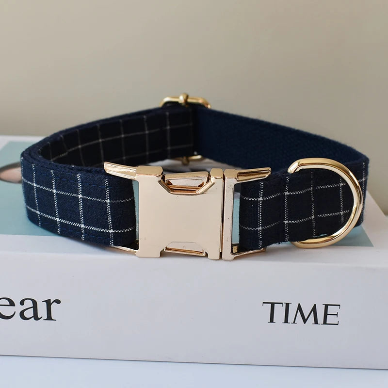 Unique Plaid Printing Pet Collar Dog Leash Dog Accessories for Pitbull Bull Terrier Rottweiler Free Engraved Pet Grid 02