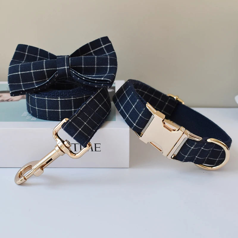 Unique Plaid Printing Pet Collar Dog Leash Dog Accessories for Pitbull Bull Terrier Rottweiler Free Engraved Pet Grid 02