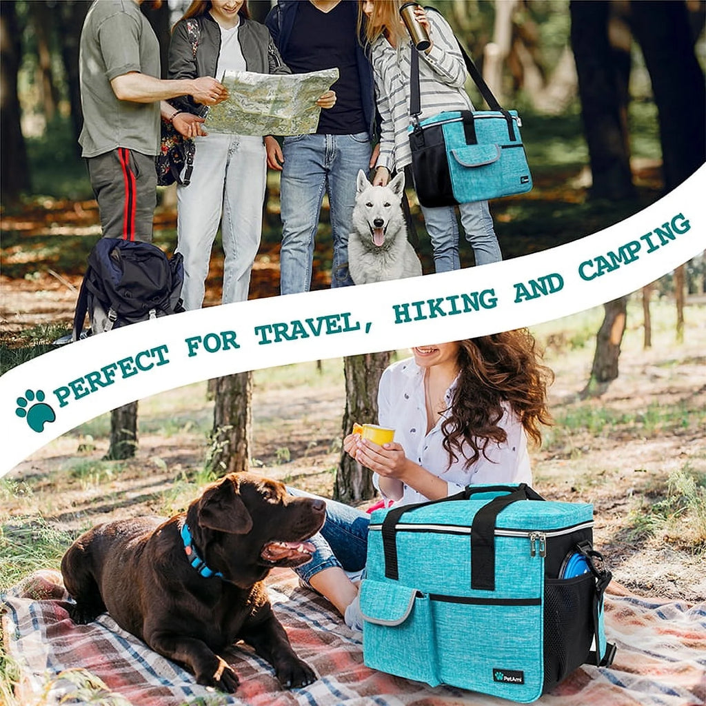 Dog Travel Bag, Travel Pet Bag Organizer, Dog Food Travel Bag with Food Container and Bowls, Dog Travel Supplies Gift Accessories for Weekend Camping, Dog Cat Diaper Bag (Sea Blue, Medium)