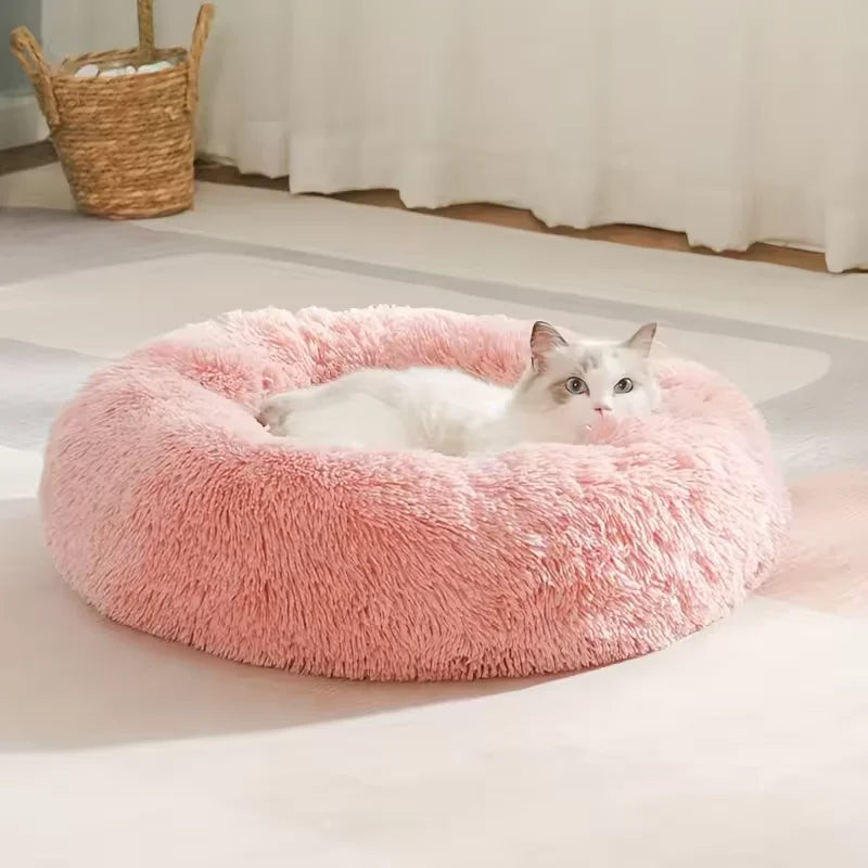 Cat Bed Long Plush Dogs Basket Cushion Cat Bed Cat Mat Animals Sleeping Sofa 40-60Cm round Pet Bed for Large Dog Bed Super Soft