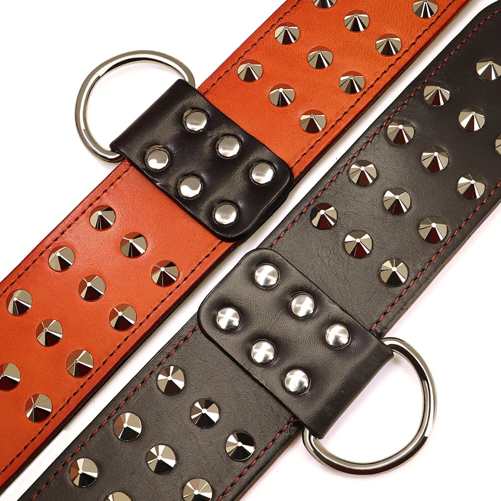 Spiked Studded Big Dog Collar Genuine Leather Wide Collars for Medium Large Dogs Rottweiler Pitbull Anti-Bite Collars Necklaces