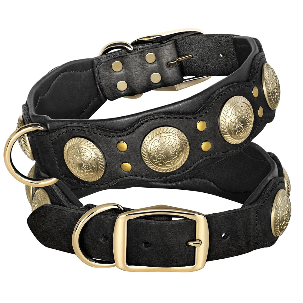 Real Leather Dog Collar Genuine Leather Dog Collars Spiked Studded Big Dog Collar Necklace Adjustable for Medium Large Dogs Pug