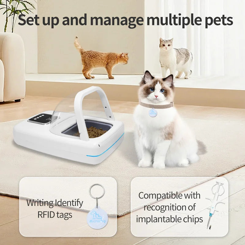 RFID Eco-Friendly Plastic Microchip Automatic Cat Feeder New Upgrade Intelligent Bowl for Two Cats Multiple Pets Recognition