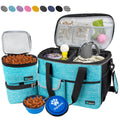 Dog Travel Bag, Travel Pet Bag Organizer, Dog Food Travel Bag with Food Container and Bowls, Dog Travel Supplies Gift Accessories for Weekend Camping, Dog Cat Diaper Bag (Sea Blue, Medium)