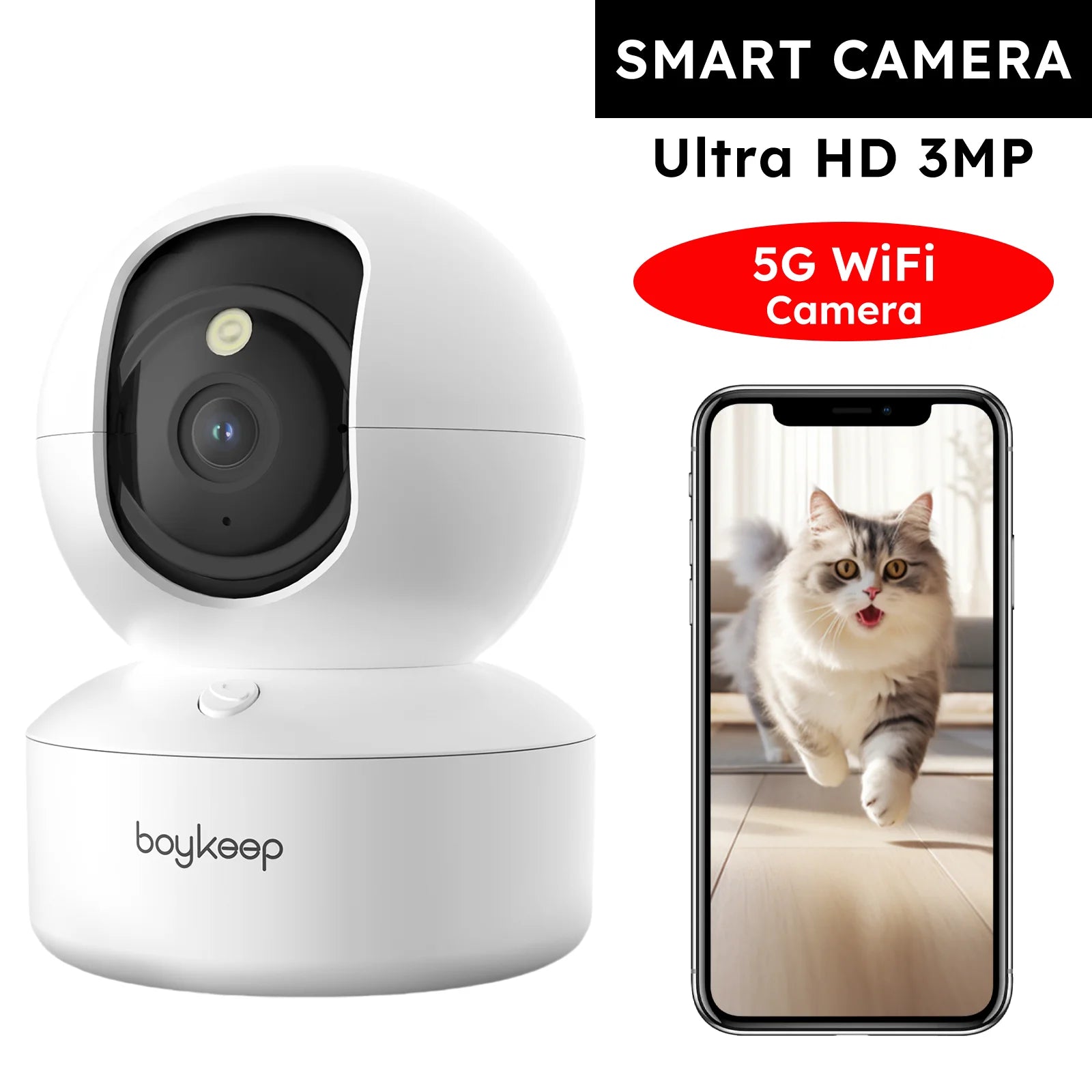 AURABASE - 2K Pet Dog Camera with Phone App, 5G/2.4GHz WiFi Indoor Security Camera, 360° Pan & Tilt, 2-Way Audio, Night Vision.