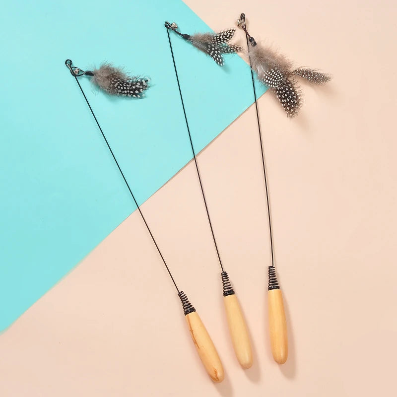 Cat Teaser Stick Toy Feather Funny Spring Kitten Stick Toy Cat Rods Simulation Fishing Rod Bell Squeaky Cat Toy Supplies