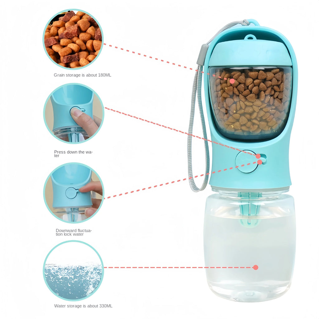 Pets Dog Water Bottle Portable Food Bottle with Food Dispenser Puppy