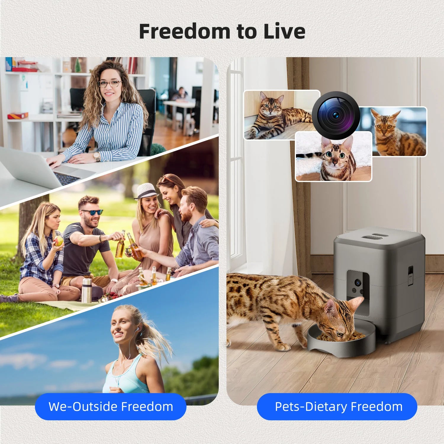 AURABASE - 2L Smart Automatic Pet Feeder with Wi-Fi and Camera, App-Controlled Dog and Cat Food Dispenser.