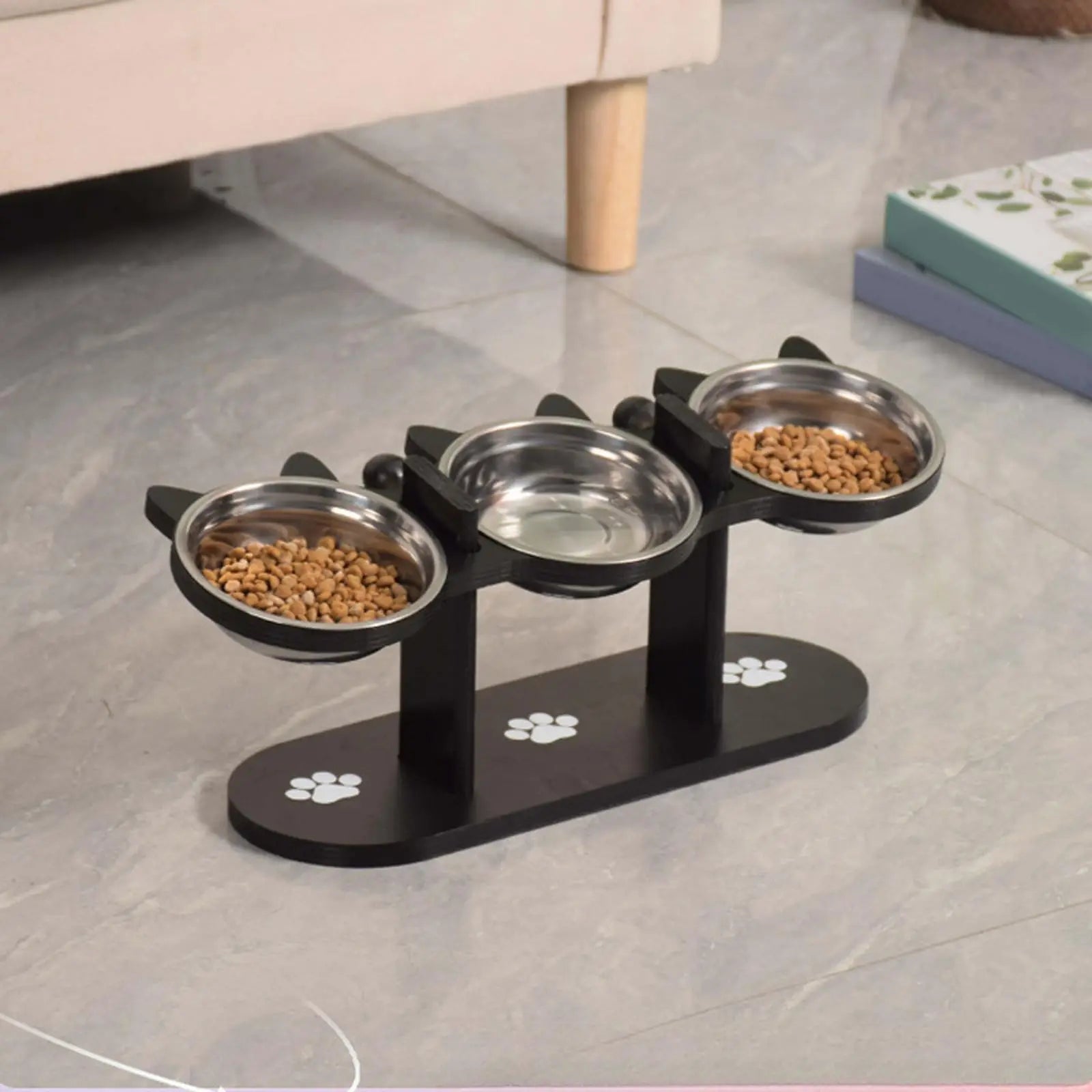Elevated Cat Food Bowl with Black