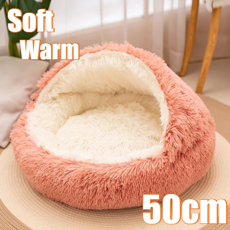 AURABASE - 2 in 1 Soft Plush Pet Bed Cat Cave and Round Nest Bed, Warm Puppy Mattress.