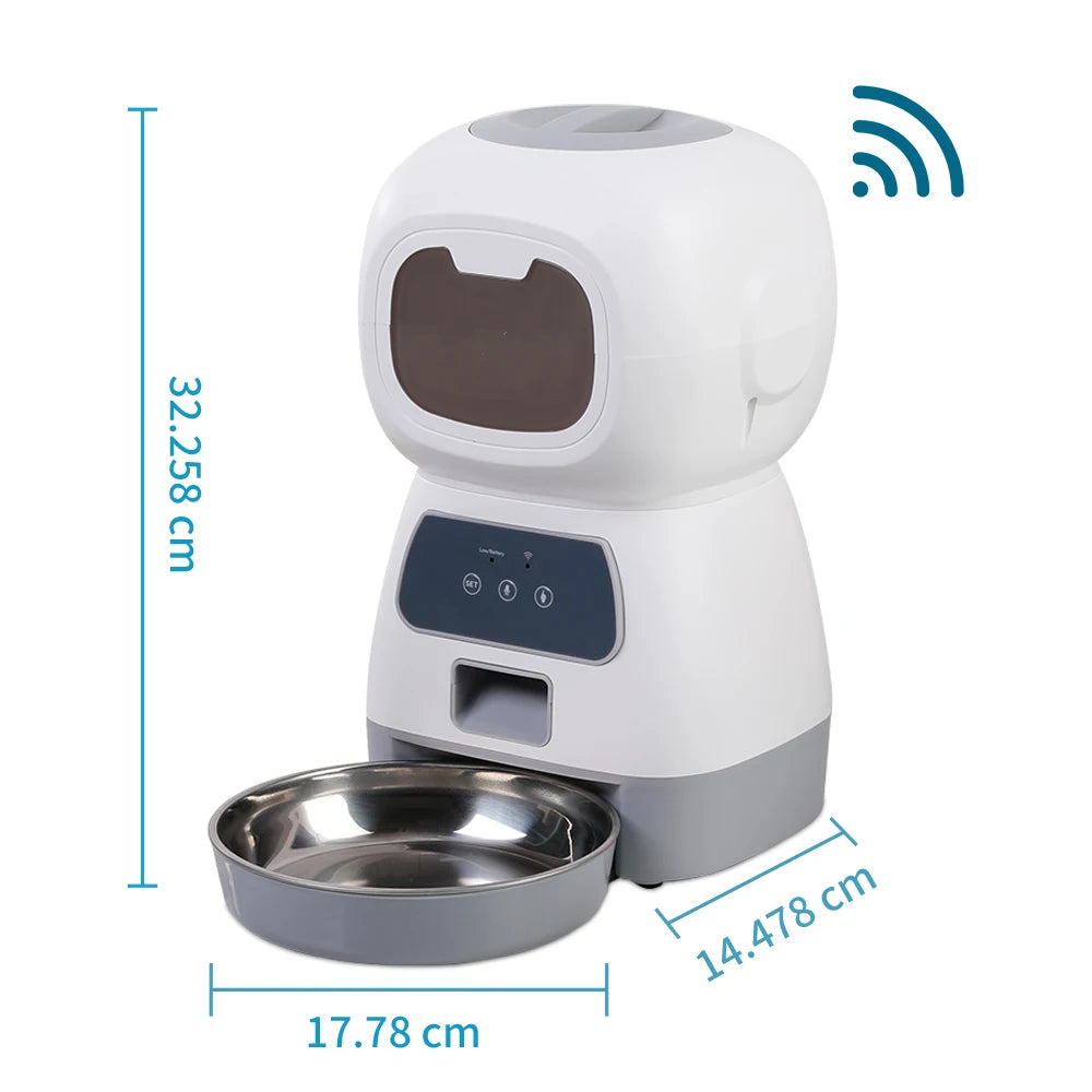 AURABASE - 3.5L Smart Automatic Pet Feeder with Wi-Fi and Voice Recorder, Large Capacity Timing Food Dispenser.