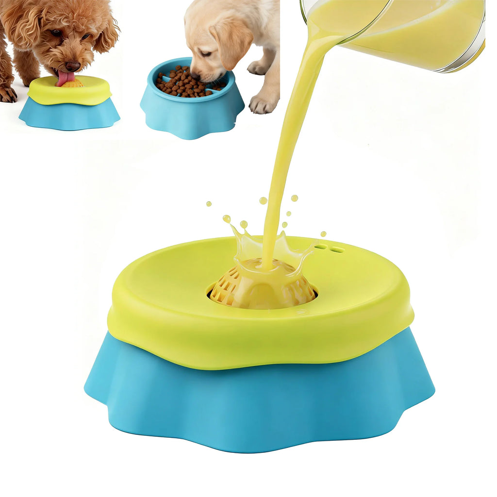 Dog lick Bowl Slow Feeder Dog Bowl for Liquid with Rolling Ball Interactive Lick Bowl AntiSlip for Wet Food Water Treat Lick Toy