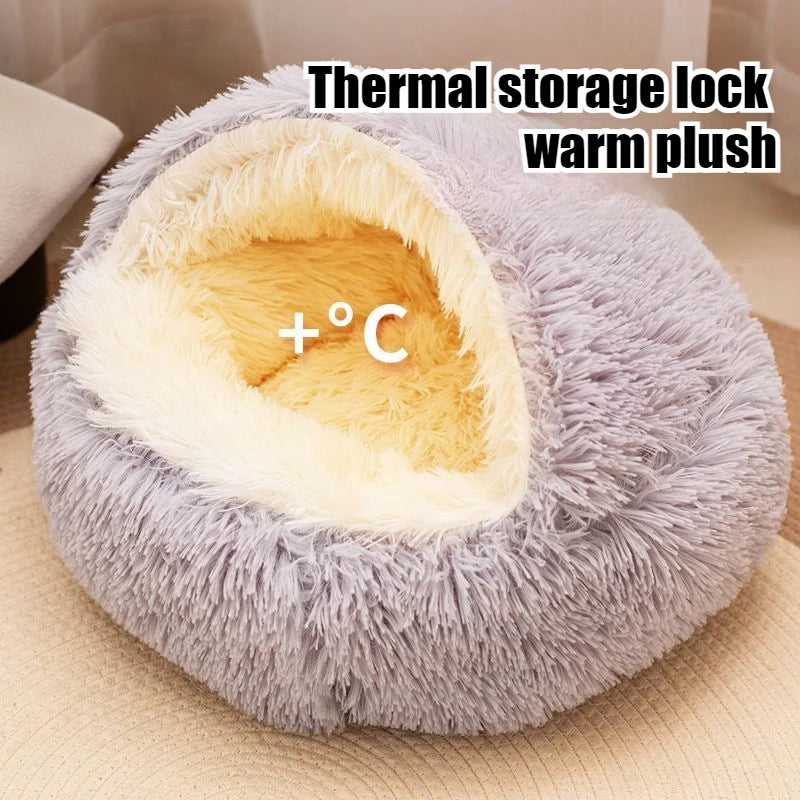 AURABASE - 2 in 1 Soft Plush Pet Bed Cat Cave and Round Nest Bed, Warm Puppy Mattress.