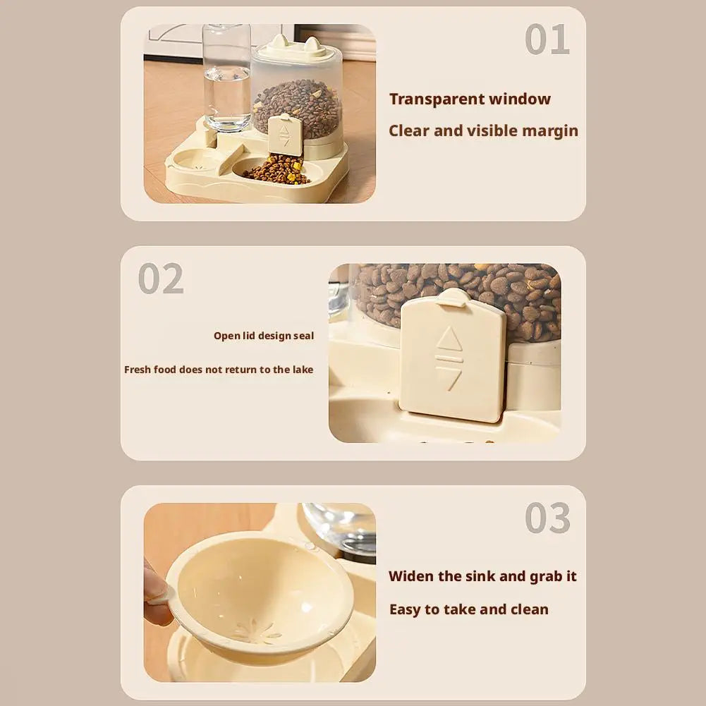 AURABASE - All-in-One Automatic Pet Feeder and Waterer, Large Capacity Food Storage Dispenser for Cats and Dogs.