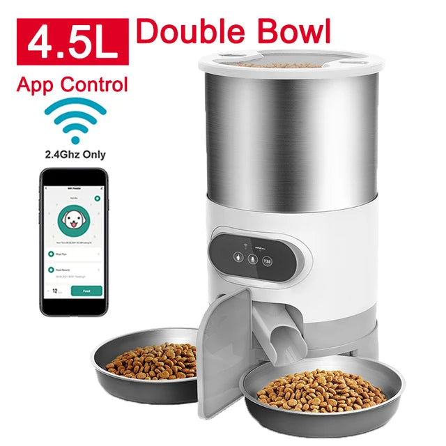 AURABASE - Smart App-Controlled Automatic Cat Feeder, Stainless Steel Double Meal Pet Feeder with Remote Feeding.
