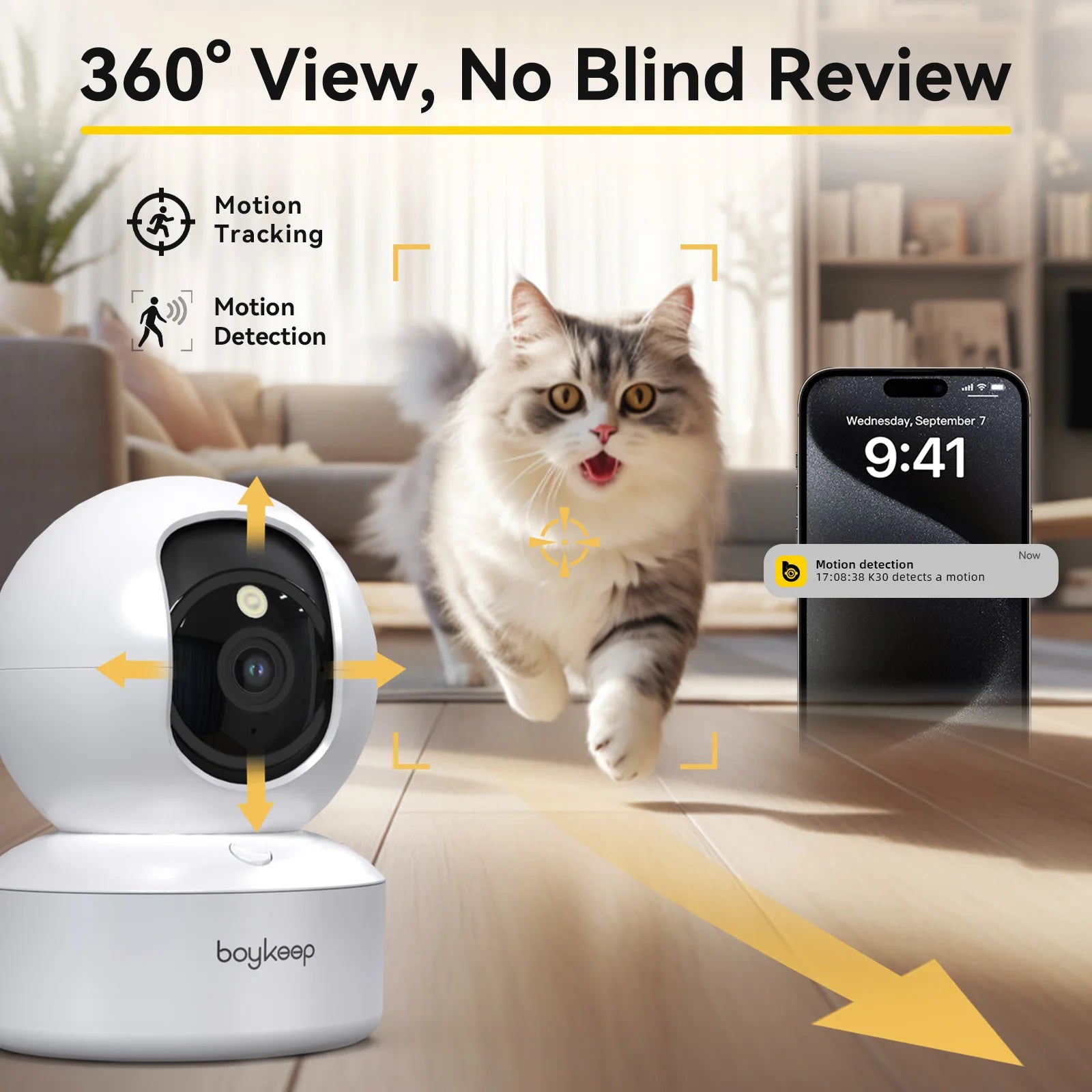 AURABASE - 2K Pet Dog Camera with Phone App, 5G/2.4GHz WiFi Indoor Security Camera, 360° Pan & Tilt, 2-Way Audio, Night Vision.