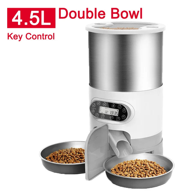 AURABASE - Smart App-Controlled Automatic Cat Feeder, Stainless Steel Double Meal Pet Feeder with Remote Feeding.