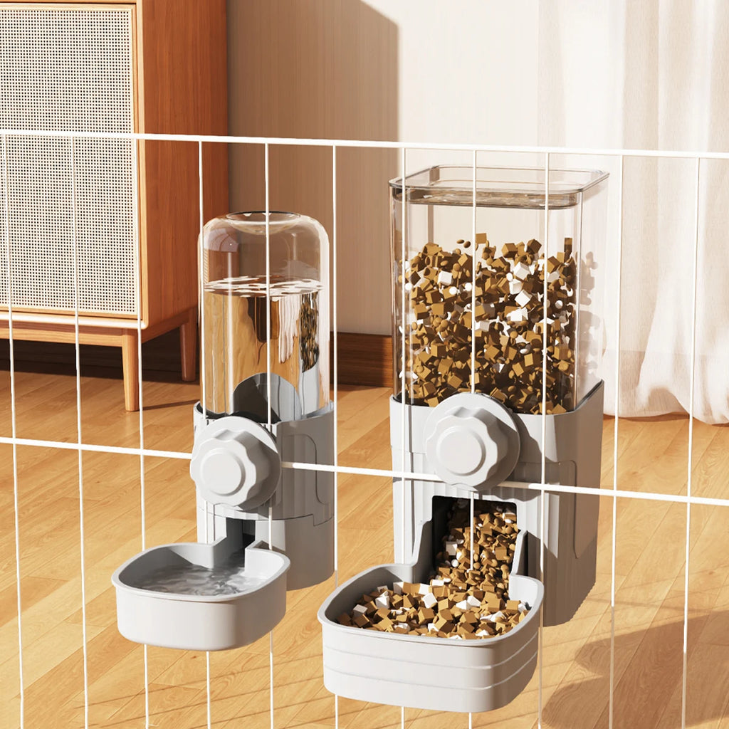 AURABASE - Hanging Automatic Pet Feeder and Water Dispenser, Gravity Auto Feeder and Waterer Set with Container Bowl for Cages.