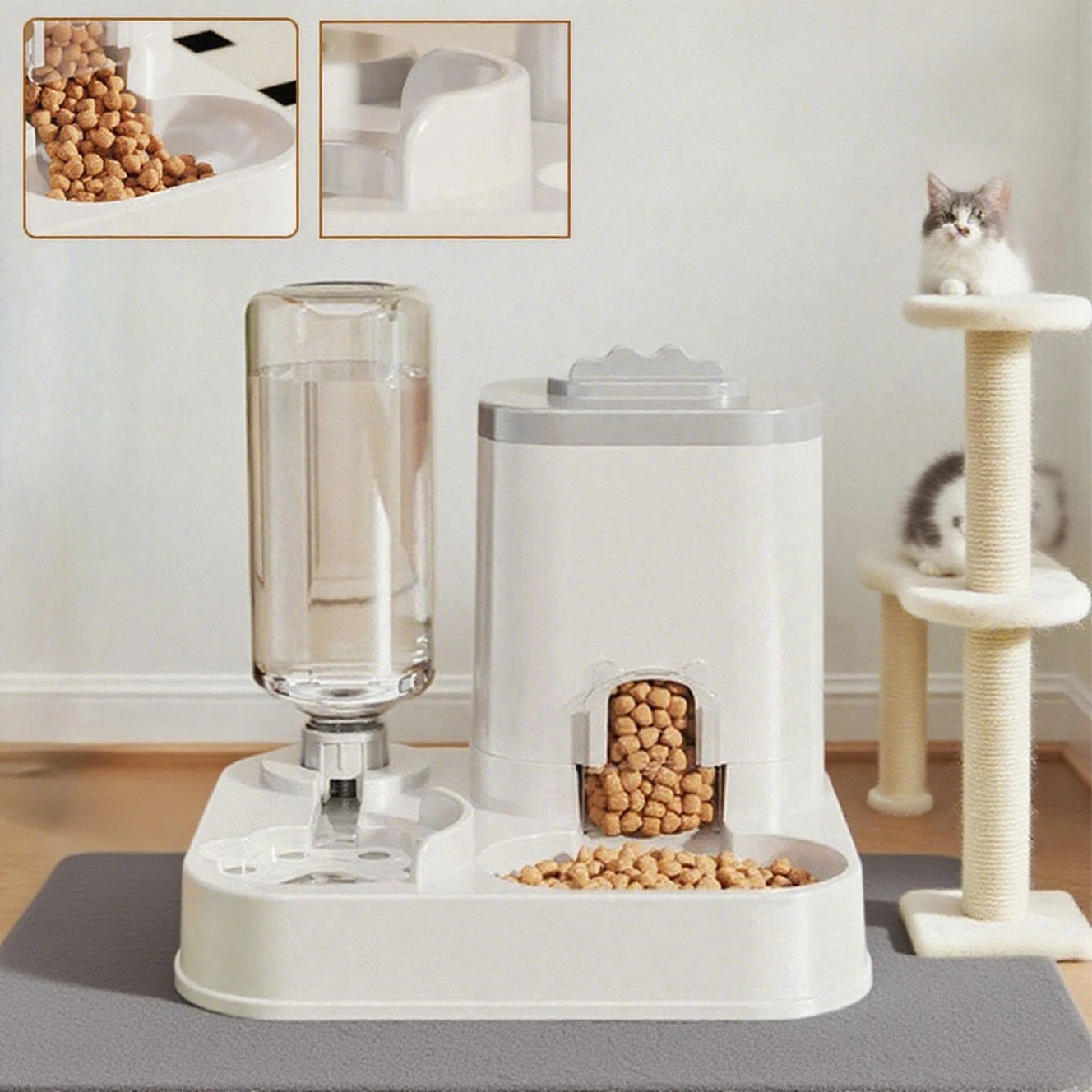 AURABASE - Automatic Cat and Dog Water Dispenser with Integrated Food Basin, Gravity Pet Feeder One-Piece Design, No Batteries Needed.